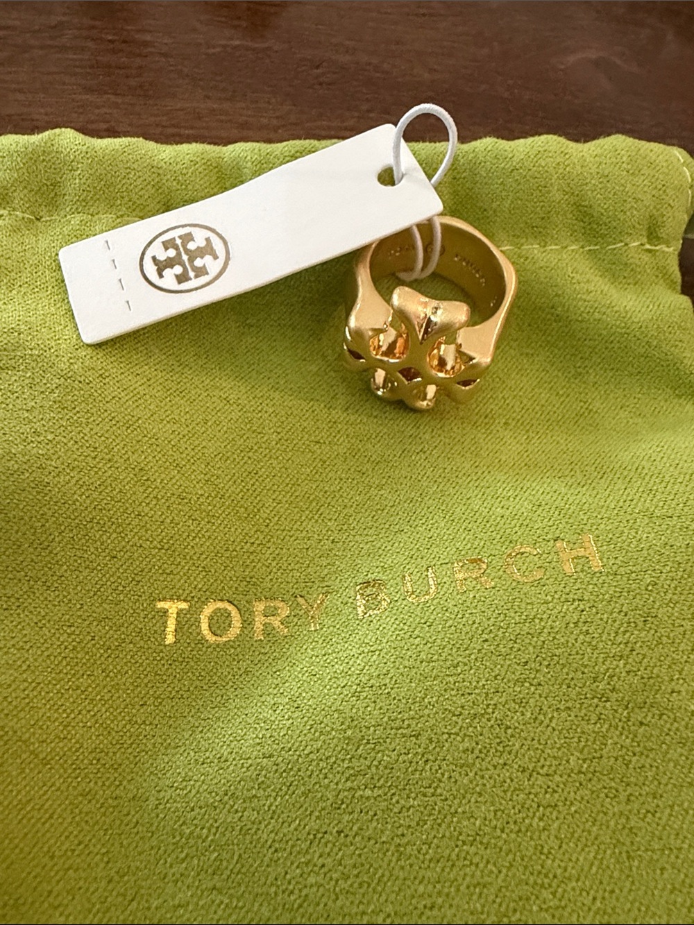Tory Burch Gold Cutout Logo Ring - Picture 3 of 5